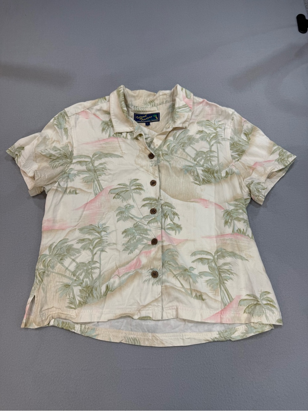 Island Traders Cream Palm Print Button-Down Shirt L